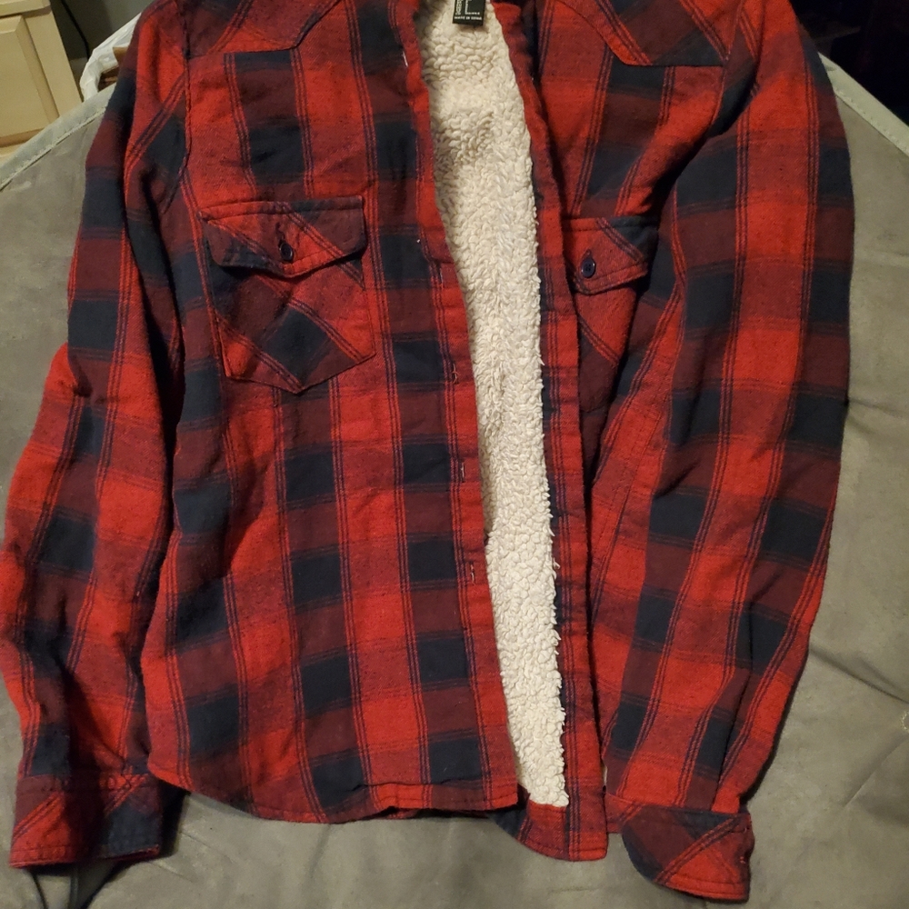 Forever 21 Red and navy blue sherpa flannel